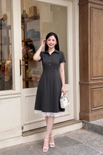 Đầm công sở dáng xòe cổ sơ mi phối ren