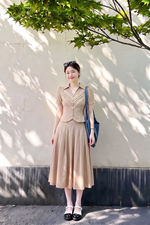 Áo kiểu linen cổ sơ mi phối đăng ten