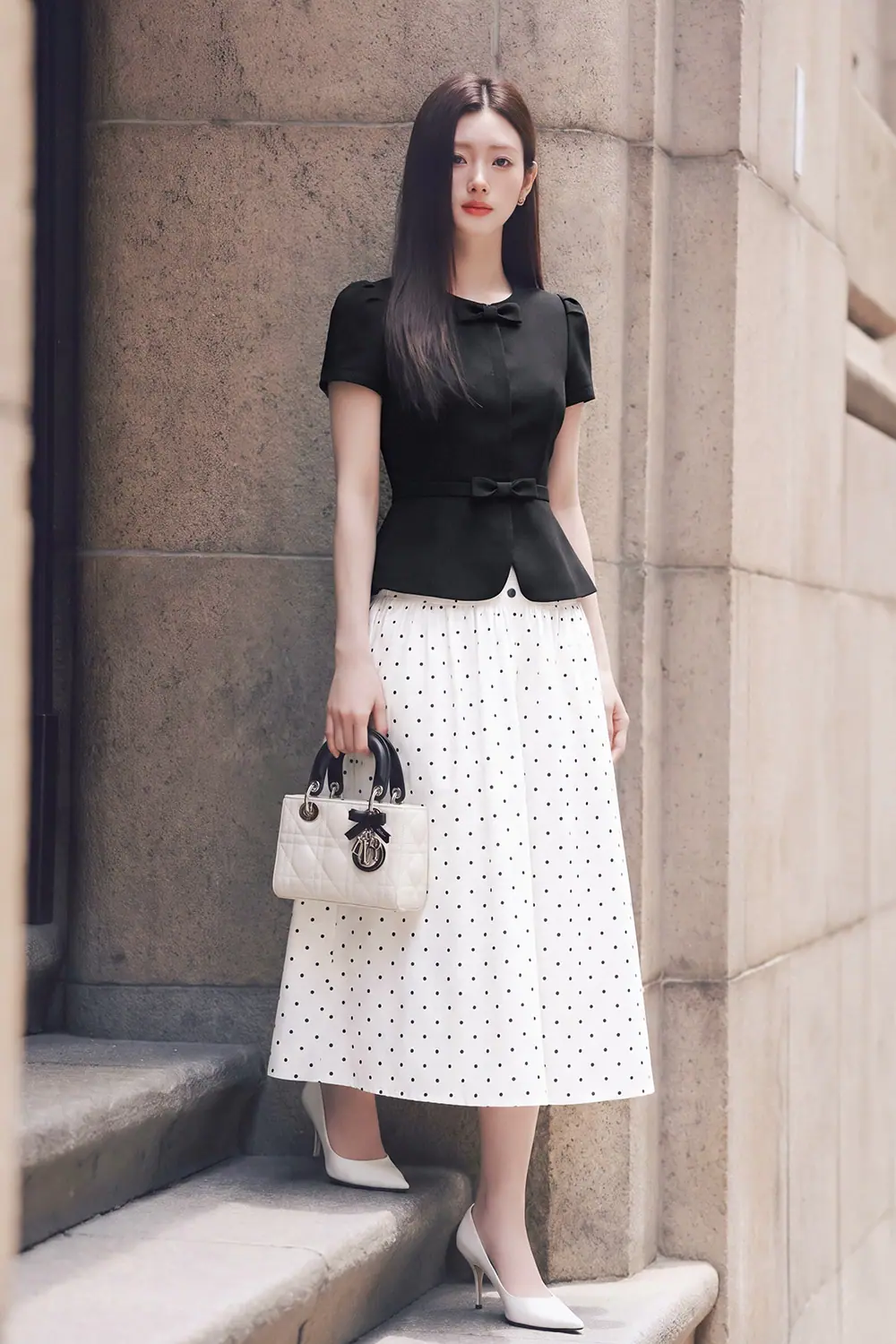 Áo peplum công sở nữ cổ tròn đính nơ ASM35-01