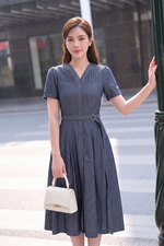 Đầm jean denim dáng xòe kèm thắt lưng