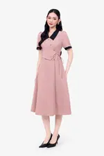 Đầm xòe công sở màu hồng phối đen