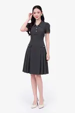 Đầm xám công sở xếp ly dáng xòe