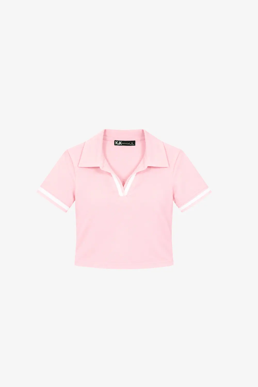 Áo thun polo màu hồng viền trắng