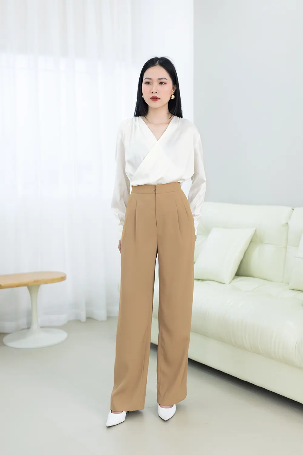 Quần tây công sở ống suông khóa kéo trước