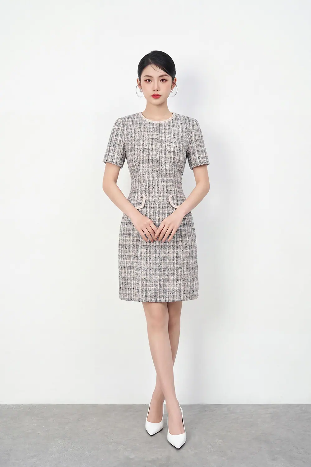 Đầm tweed công sở dáng chữ A