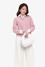 Áo sơ mi nữ sọc hồng phối trắng