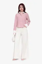 Áo sơ mi nữ sọc hồng phối trắng