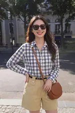 Áo sơ mi caro nữ tay dài