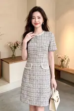 Đầm tweed công sở dáng chữ A
