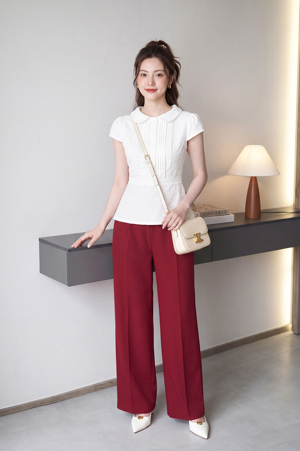 Áo kiểu peplum công sở màu trắng