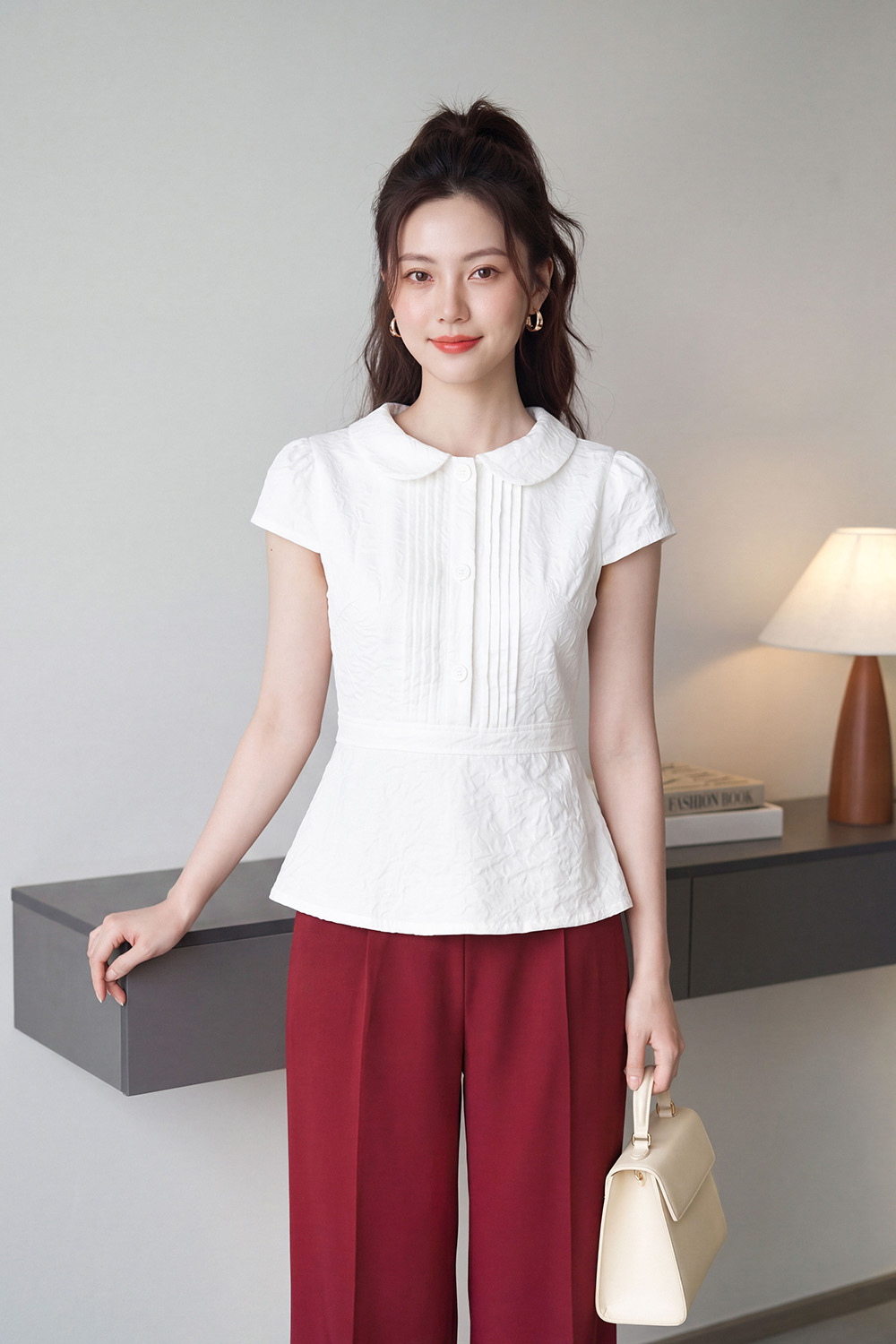 Áo kiểu peplum công sở màu trắng