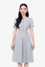 Đầm công sở chữ A màu xám phối nút