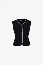 Áo gile màu đen viền đăng ten trắng
