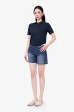 Áo len dệt kim cổ polo màu xanh đen