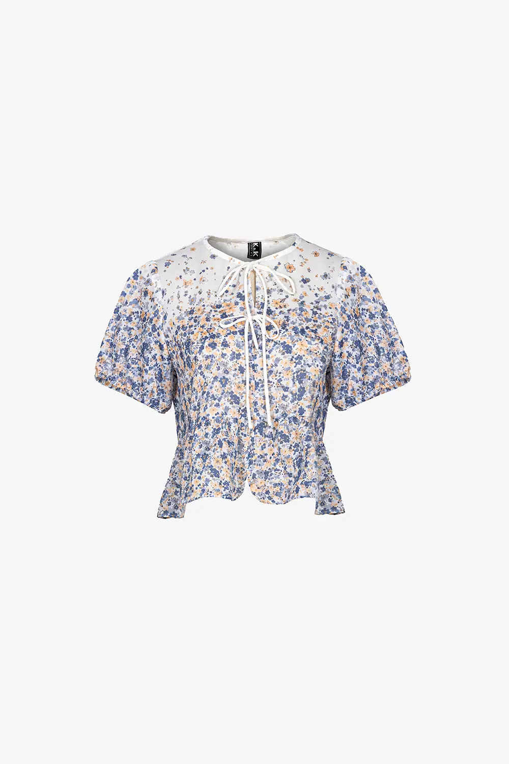 Áo kiểu hoa tay phồng cổ thắt nơ