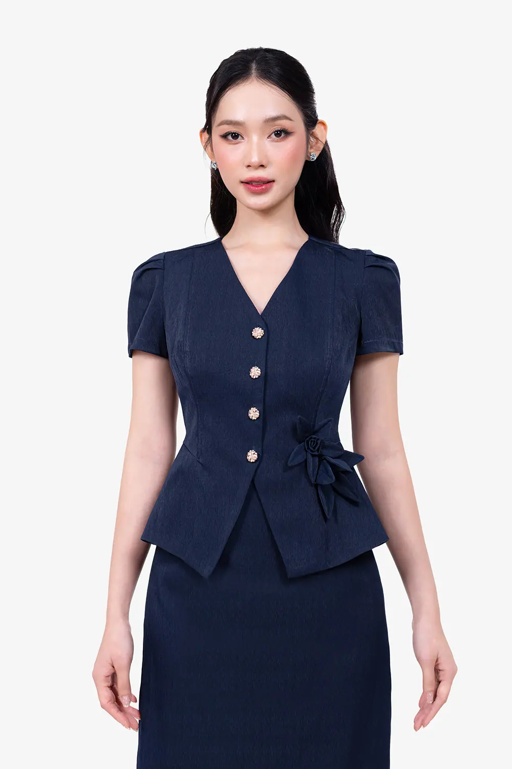 Áo kiểu peplum công sở eo đính hoa