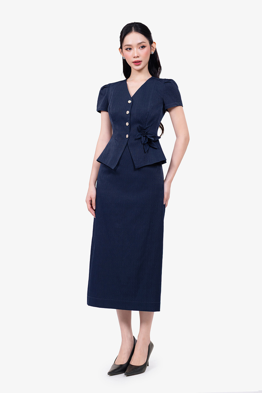 Áo kiểu peplum công sở eo đính hoa