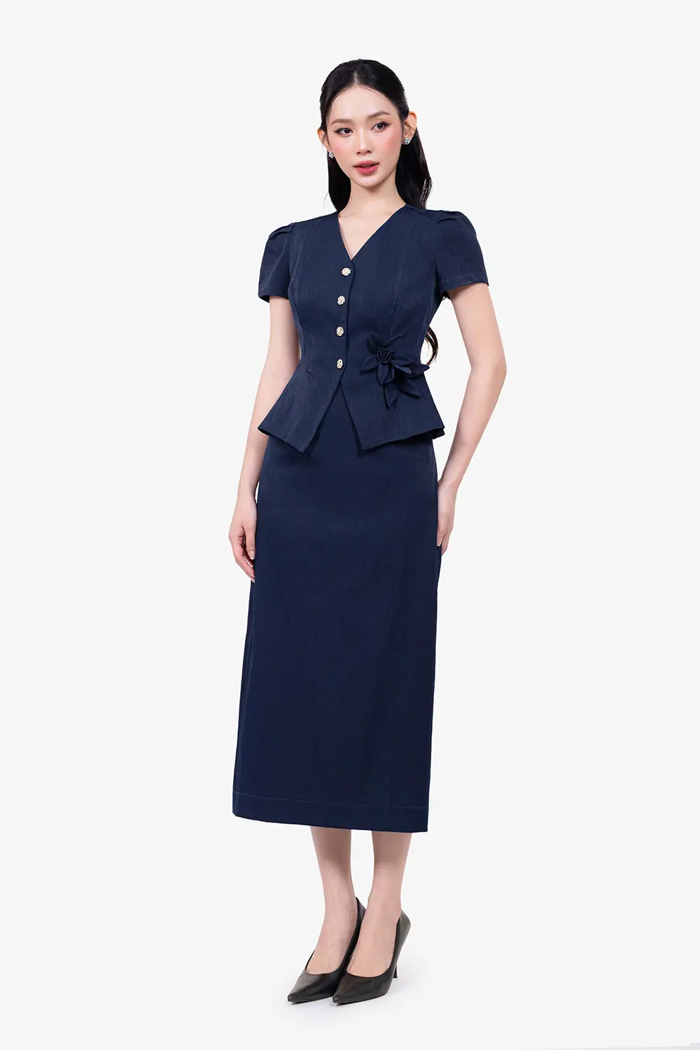 Áo kiểu peplum công sở eo đính hoa