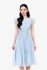Đầm xòe màu xanh pastel tay cánh tiên