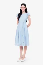 Đầm xòe màu xanh pastel tay cánh tiên
