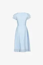 Đầm xòe màu xanh pastel tay cánh tiên
