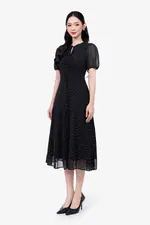 Đầm voan dáng xòe họa tiết chấm bi