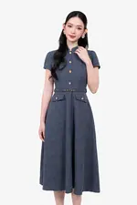Đầm xòe công sở dáng dài kèm belt