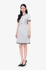 Đầm tweed chữ A công sở viền ren đen