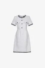 Đầm tweed chữ A công sở viền ren đen