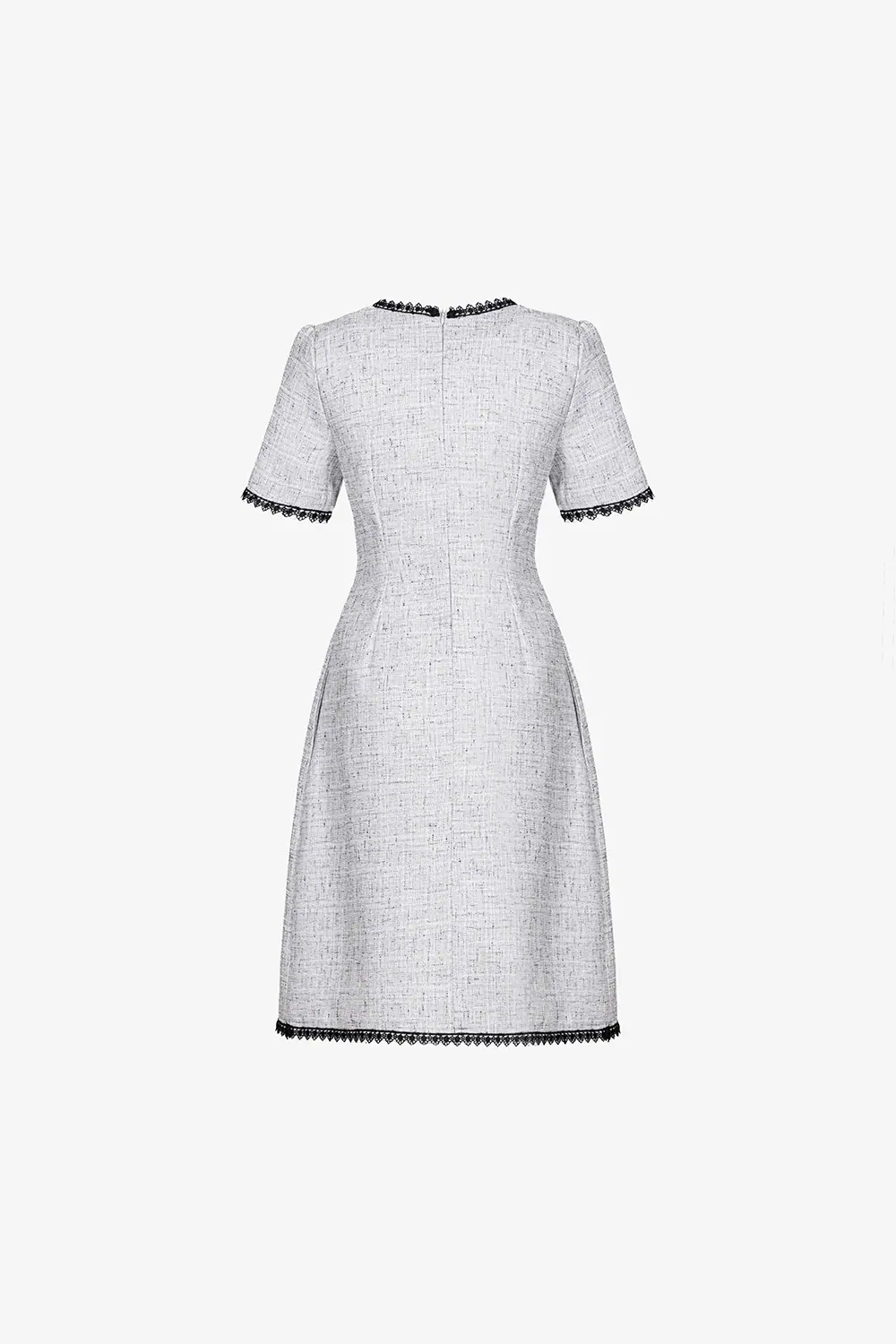 Đầm tweed chữ A công sở viền ren đen