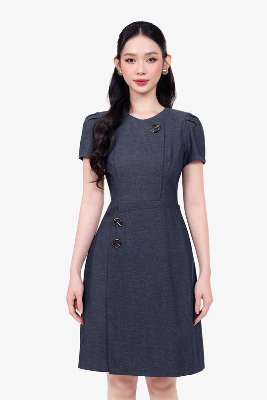 Đầm jean công sở dáng chữ A phối nút