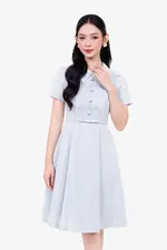 Đầm công sở chữ A cổ sen xếp ly ngực