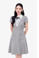 Đầm công sở đuôi cá cổ sơ mi đính nơ