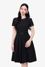 Đầm công sở dáng xòe xếp ly viền đăng ten
