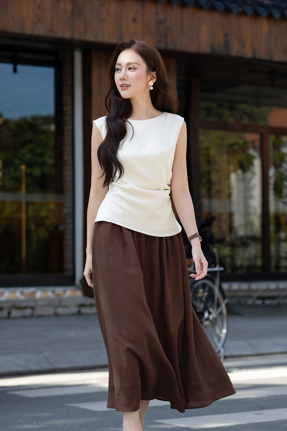Chân váy linen dáng xòe dài CV12-17