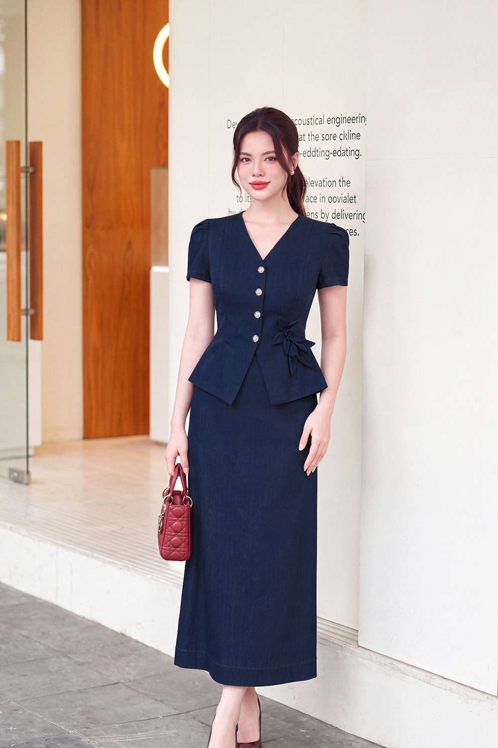 Áo kiểu peplum công sở eo đính hoa ASM35-16