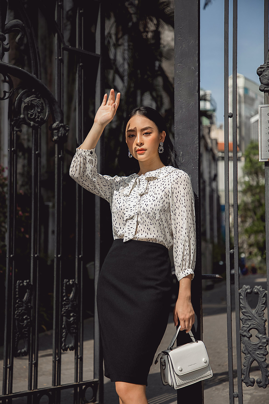 Áo sơ mi nữ tay lửng phối nơ ASM04-37