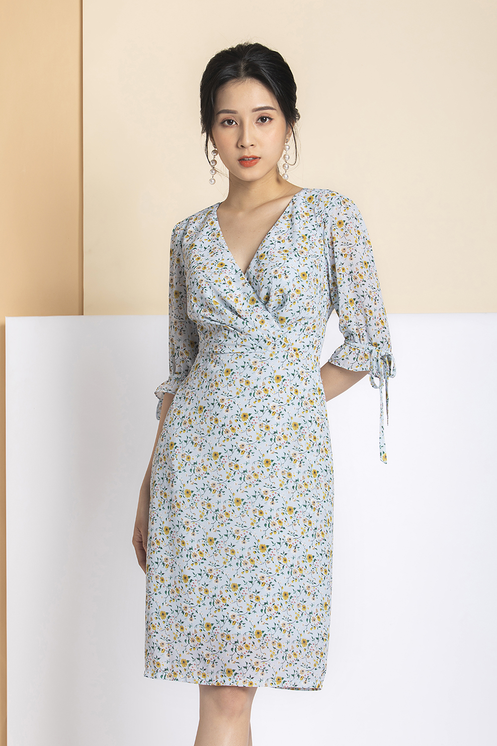 Đầm Voan Tay Lửng Cổ Tim Đắp Chéo Hl12-40 | Thời Trang Công Sở K&K Fashion