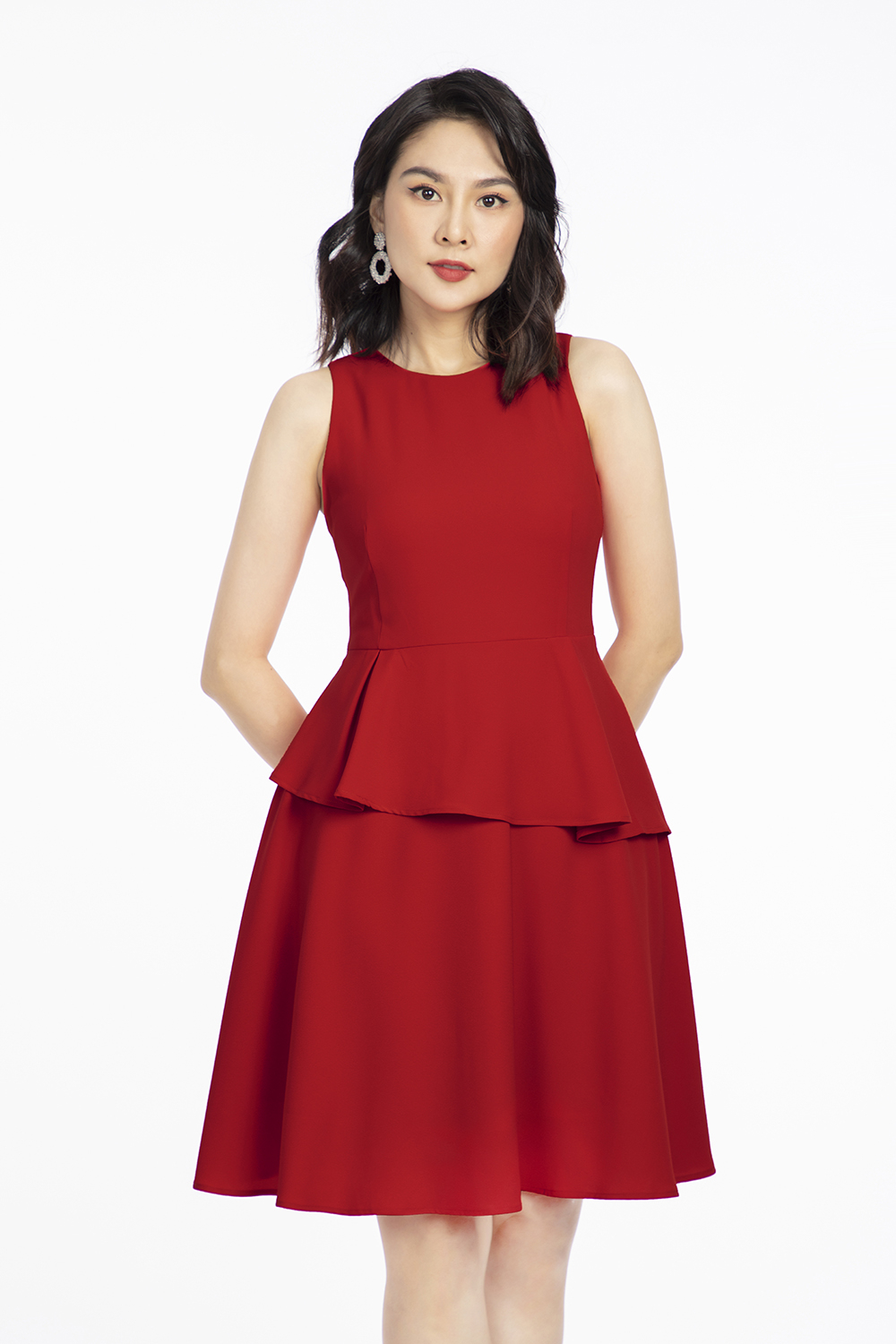 Đầm xòe peplum sát nách 