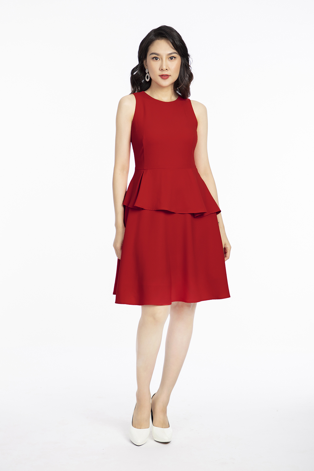 Đầm xòe peplum sát nách 