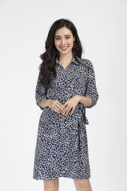 Đầm xòe đắp tùng chéo cột nơ eo KK87-35