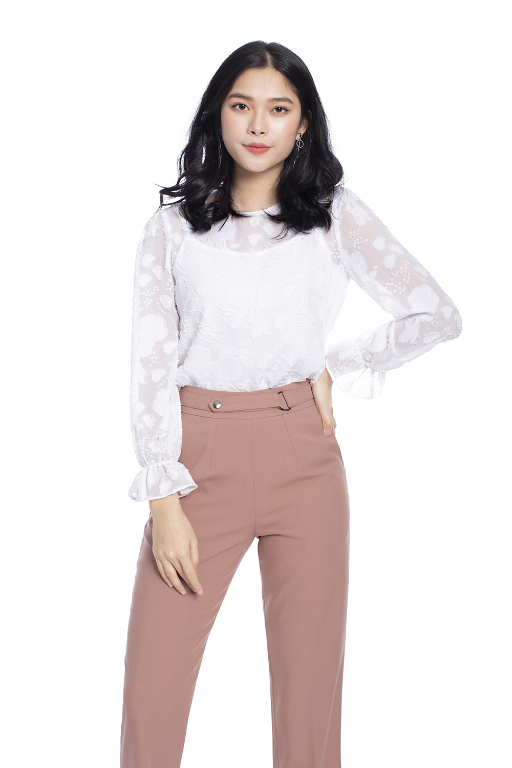 Áo voan trắng tay dài 