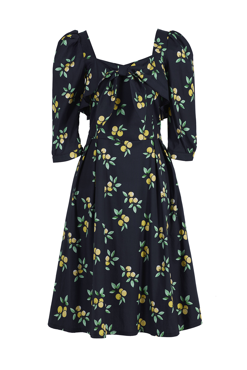 Đầm xòe hoa viền bèo thắt nơ 