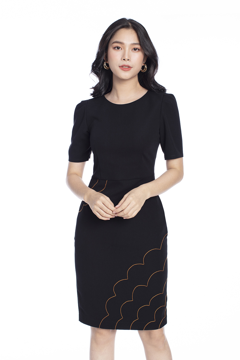 Đầm đen ôm body phối lưới đính nơ eo KK10306  Thời trang công sở KK  Fashion