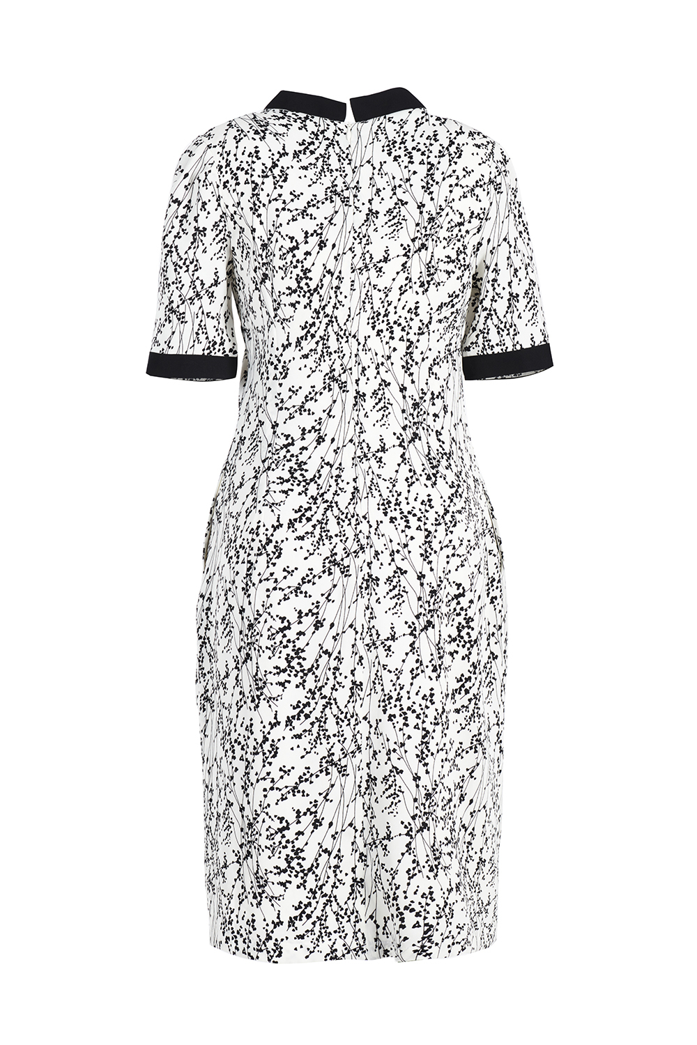 Đầm suông hoa viền đen cổ thắt nơ 