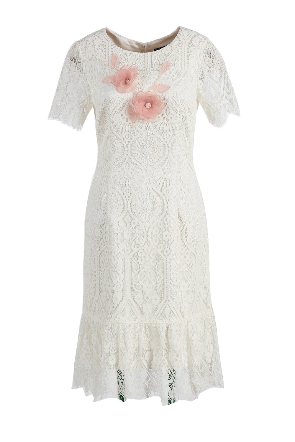 Đầm ren trắng đuôi cá đính hoa 