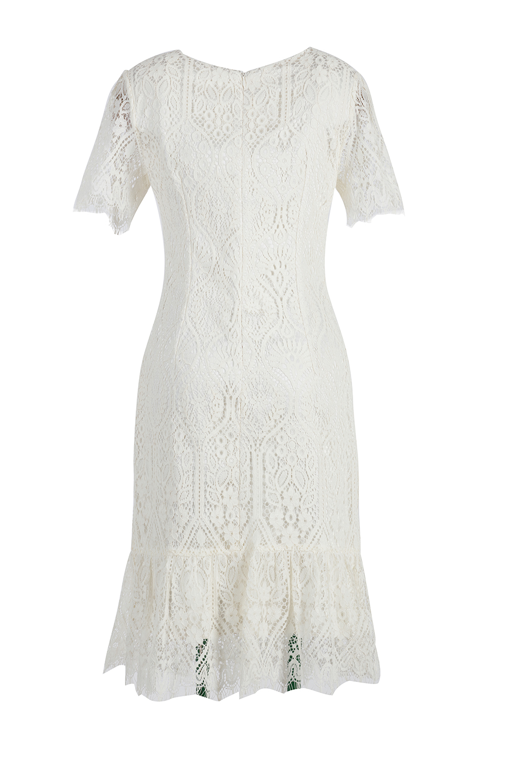 Đầm ren trắng đuôi cá đính hoa 