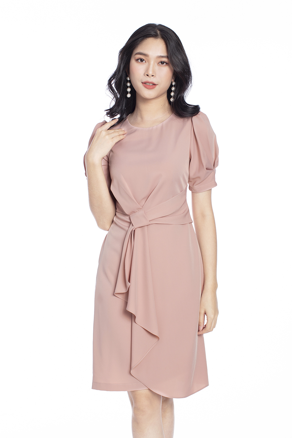 Đầm nữ tầm ý màu hồng thắt eo - ANN.COM.VN