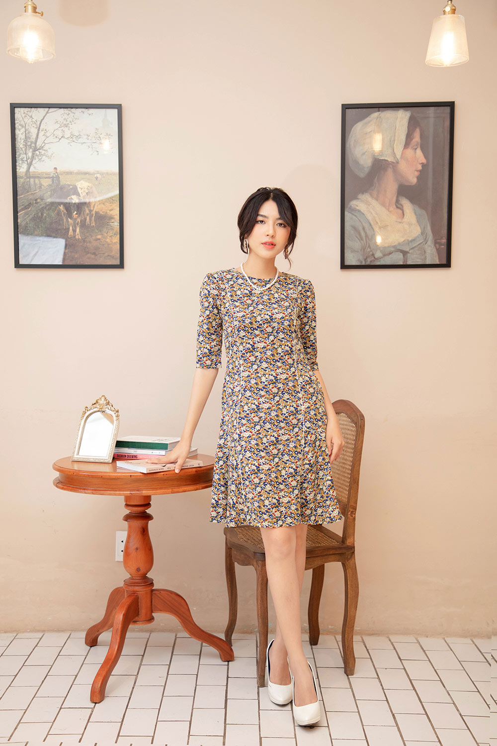 Đầm đuôi cá họa tiết hoa tay lỡ 