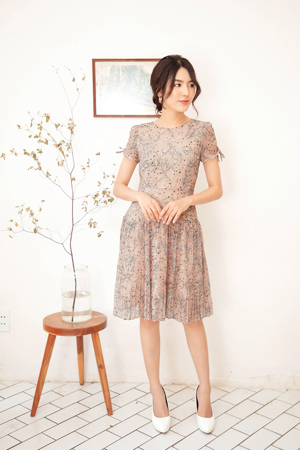 Đầm hoa nhí tùng váy đuôi cá xếp ly KK116-14 | Thời trang công sở K&K  Fashion